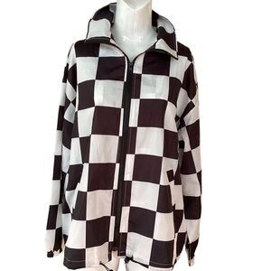 B Bang black and white large check windbreaker, sport shell size large.  0577